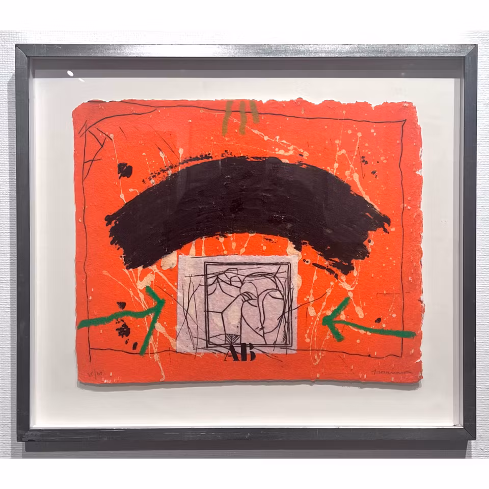 Röd Karborundumetsning av James Coignard. Inramad, 73x62 cm