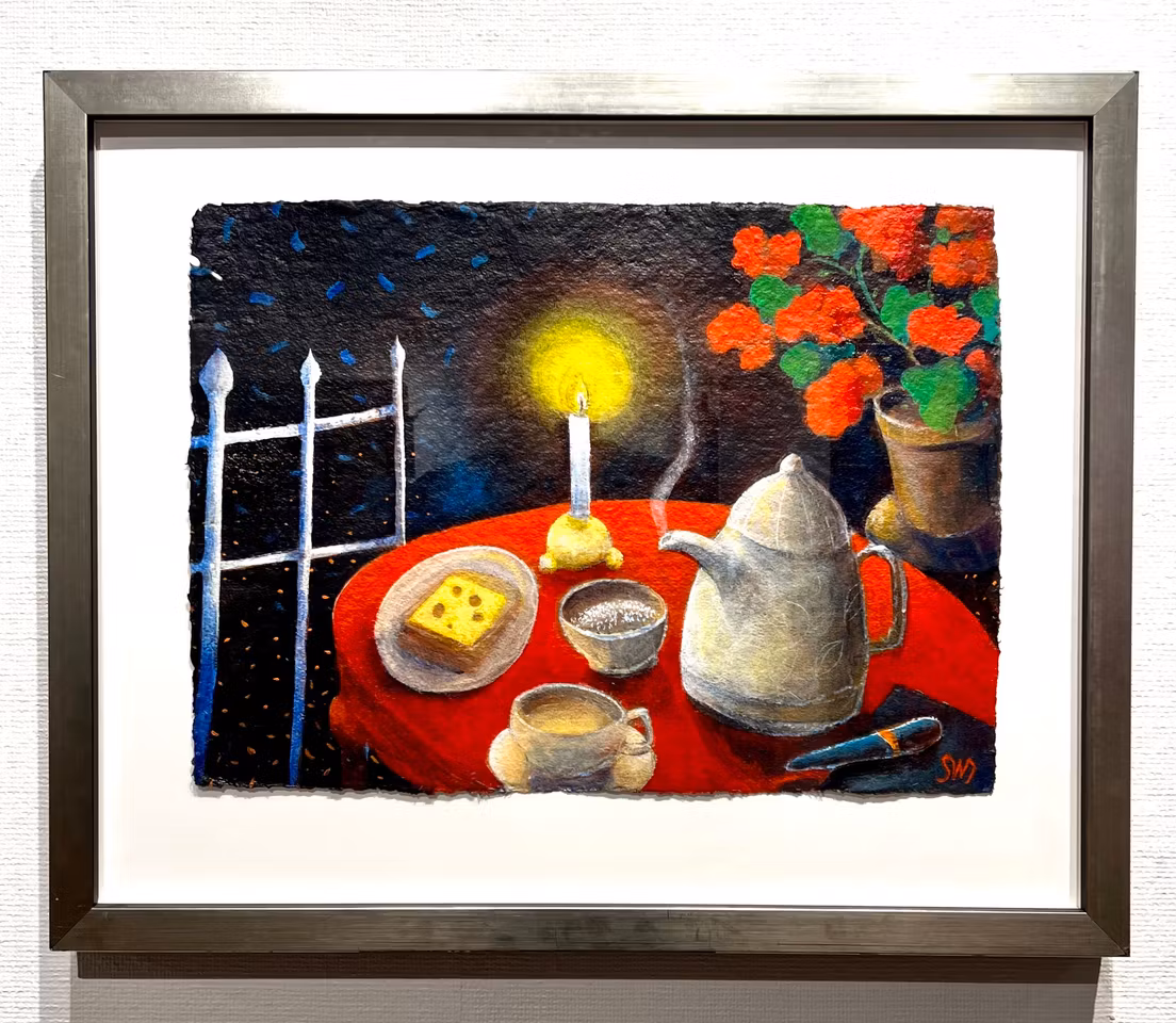 "Nattmacka" Akryl på papper av Stefan W. Igelström. 73,5 x 61 cm