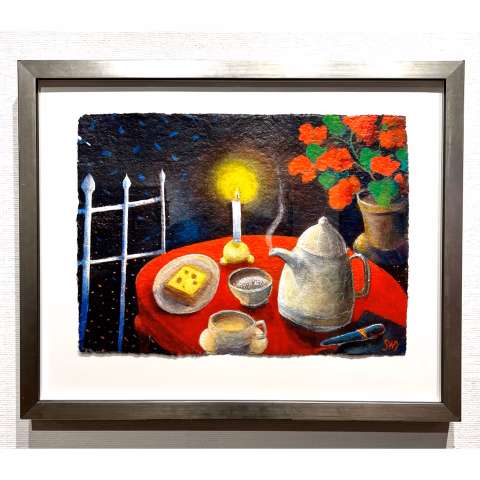 "Nattmacka" Akryl på papper av Stefan W. Igelström. 73,5 x 61 cm