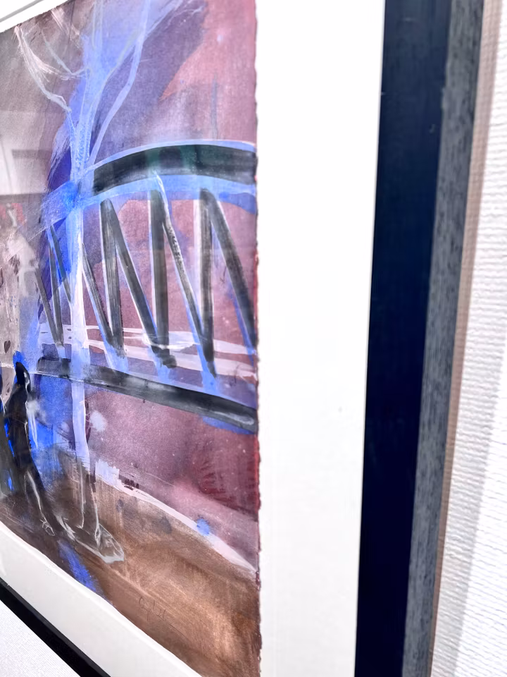 "Kvällspromenad under bron" Gouache av Örjan Vikström. 87x72 cm