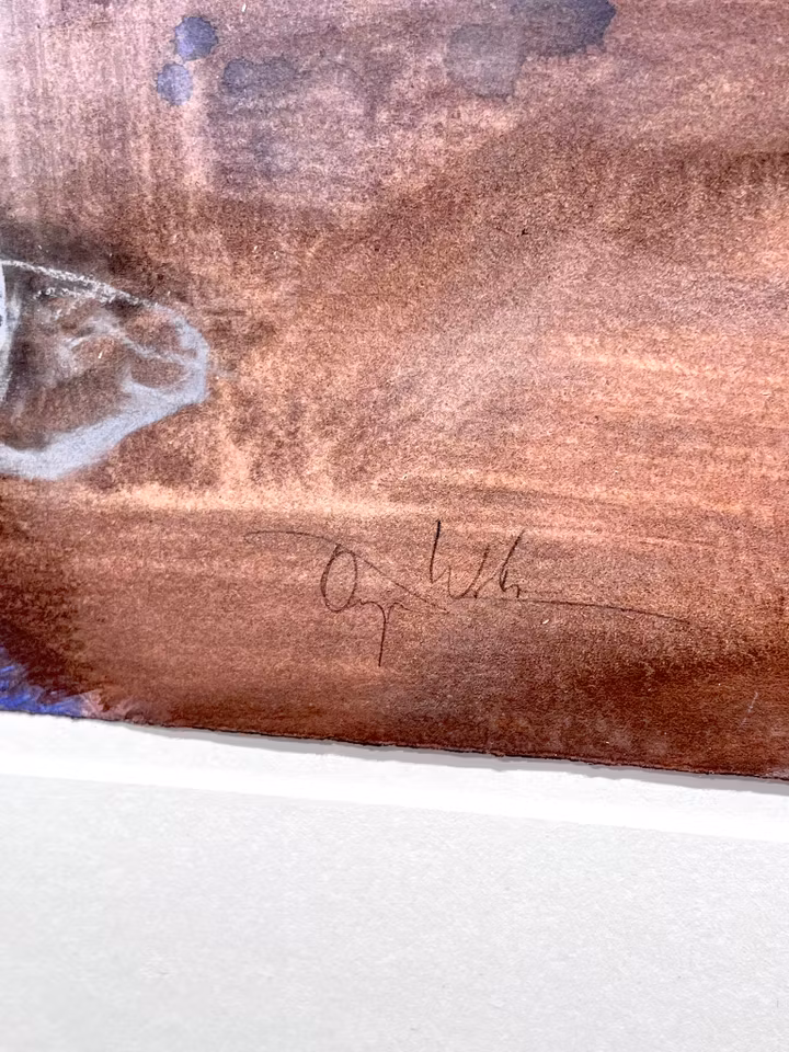 "Kvällspromenad under bron" Gouache av Örjan Vikström. 87x72 cm