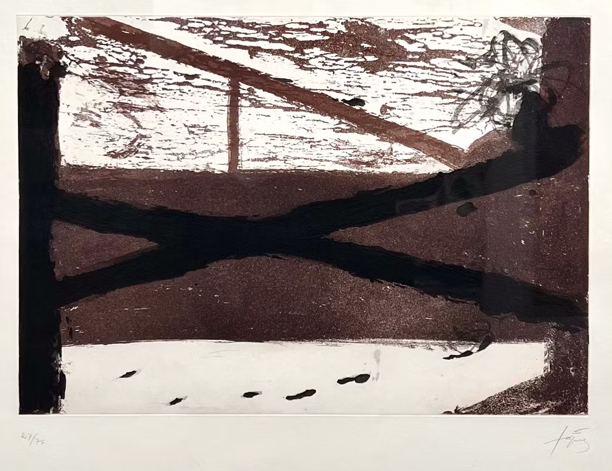 "Le Lit" Färgetsning av Antoni Tàpies. 96x80 cm