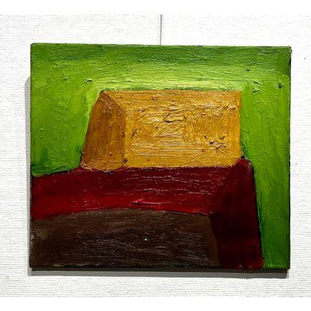 "Gult hus" Olja på duk av Göran Johansson. 50x44 cm