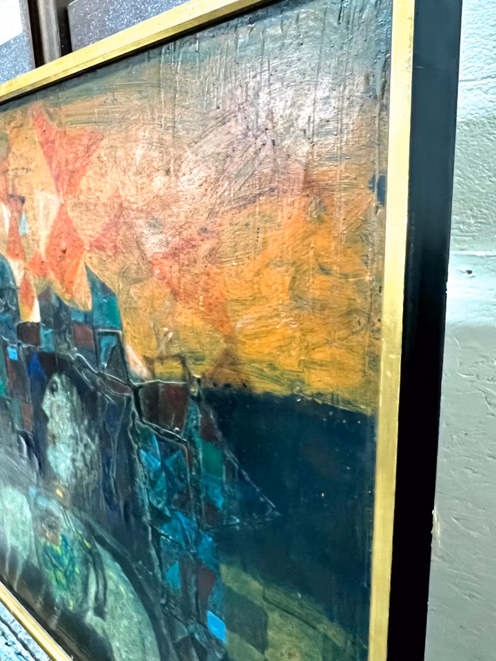 "Énfant au chiny" Olja på duk av James Coignard. 84x70 cm