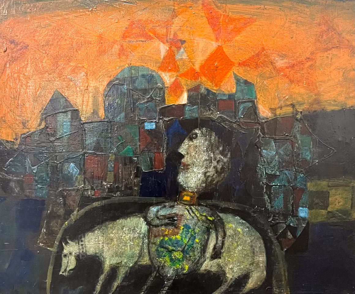 "Énfant au chiny" Olja på duk av James Coignard. 84x70 cm