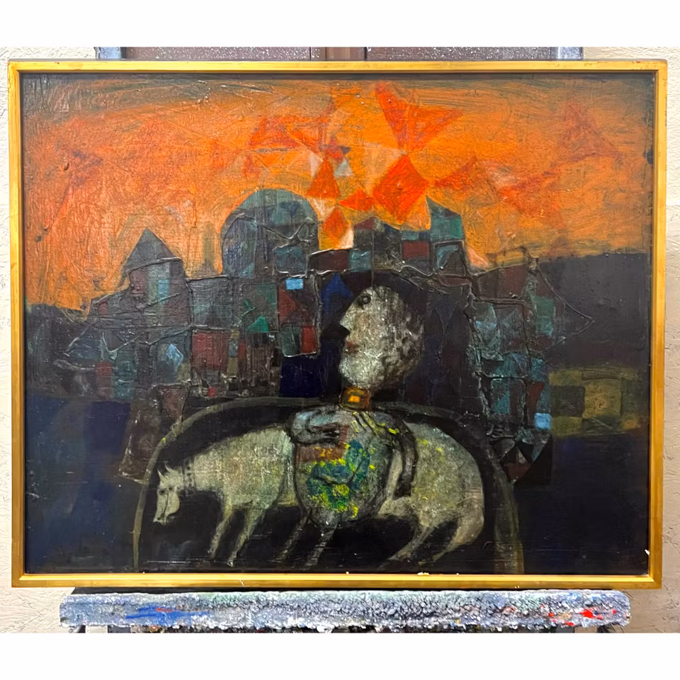 "Énfant au chiny" Olja på duk av James Coignard. 84x70 cm