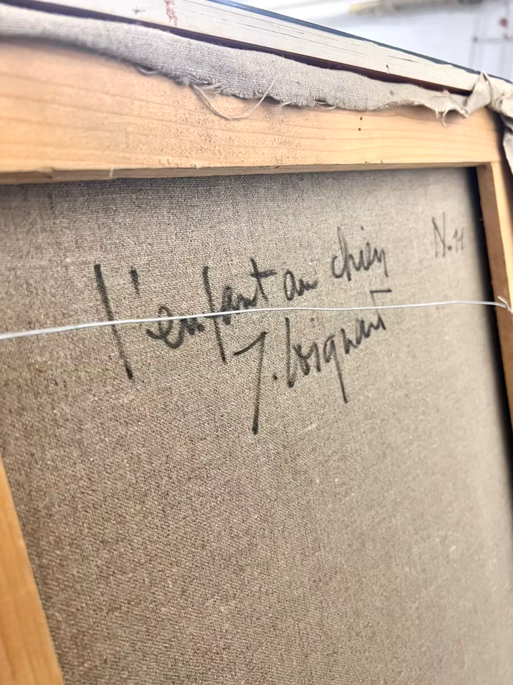 "Énfant au chiny" Olja på duk av James Coignard. 84x70 cm