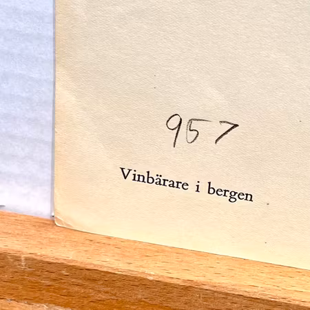 "Vinbärare i bergen" Konsttryck efter träsnitt av Carl Palme. 42x48 cm