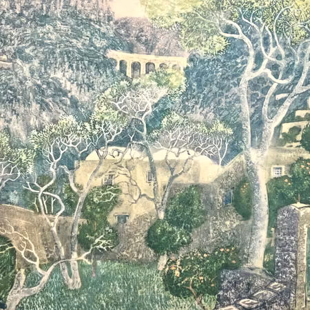 "Vårlandskap" Konsttryck efter träsnitt av Carl Palme. 42x48 cm