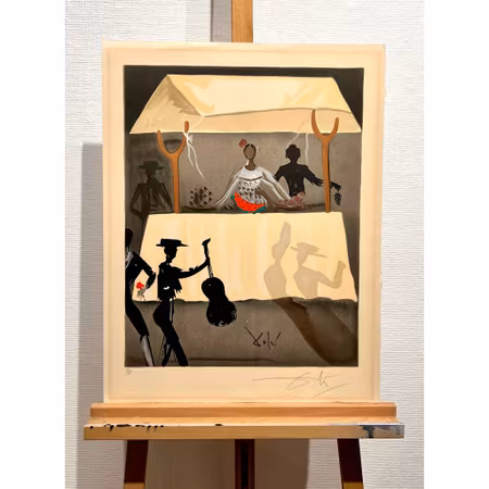 "Außerhalb der Arena: Die Obstverkäuferin" Färglitografi av Salvador Dalí. 50,5x65 cm