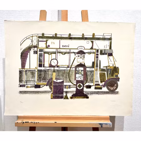 "Bus" Färglitografi av Francisco Todo Garcia. 77x57 cm