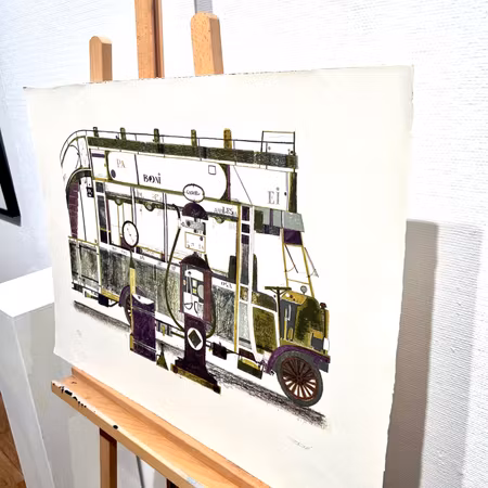 "Bus" Färglitografi av Francisco Todo Garcia. 77x57 cm