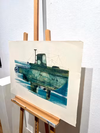 "Submarine" Färglitografi av Francisco Todo Garcia. 78x57 cm