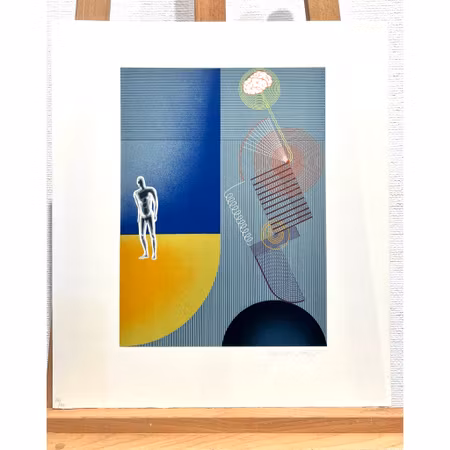 "Etucke Bleue" Färglitografi ur "Descartes" av Victor Vasarely. 40x46 cm