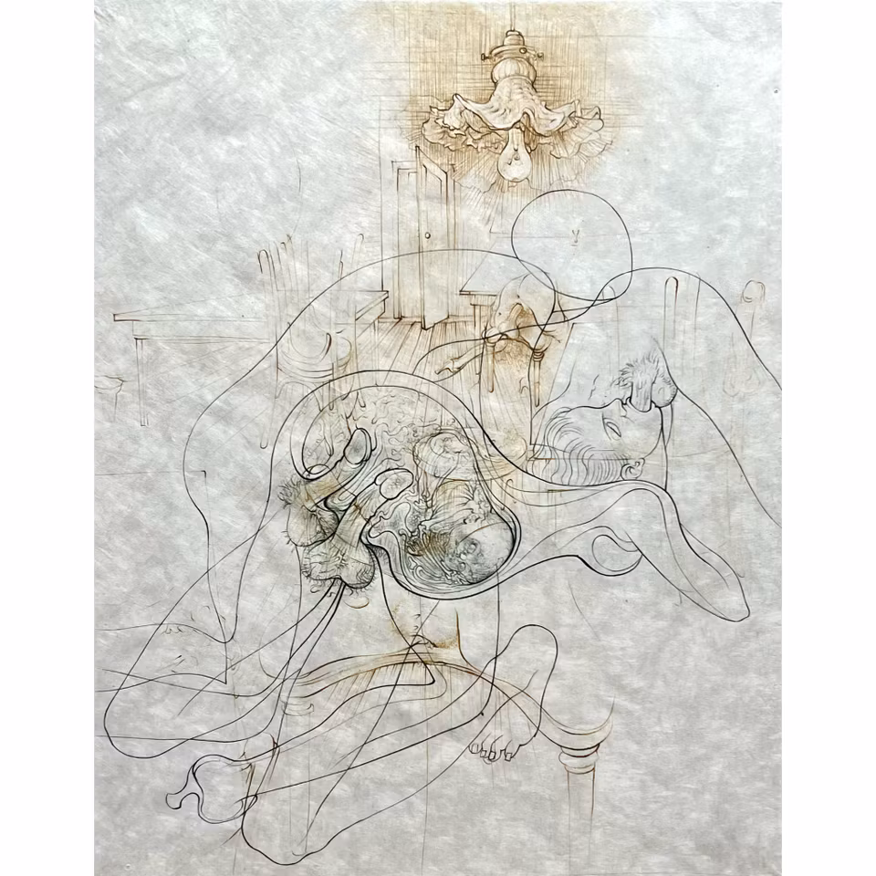 "Erotisk komposition" Färgetsning av Hans Bellmer. 28x38 cm