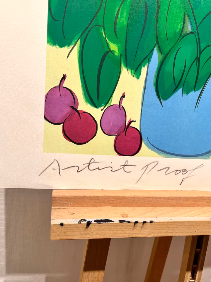 "Flowers and fruit" Serigrafi av Walasse Ting, 55x77 cm