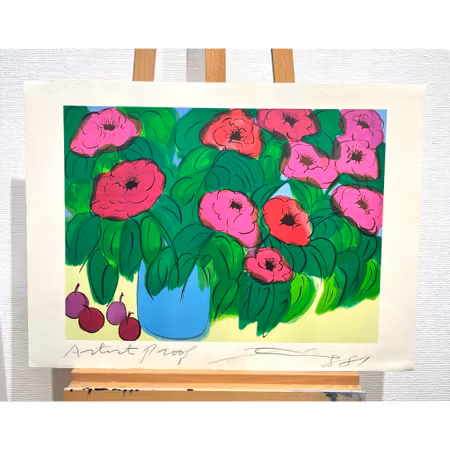 "Flowers and fruit" Serigrafi av Walasse Ting, 55x77 cm