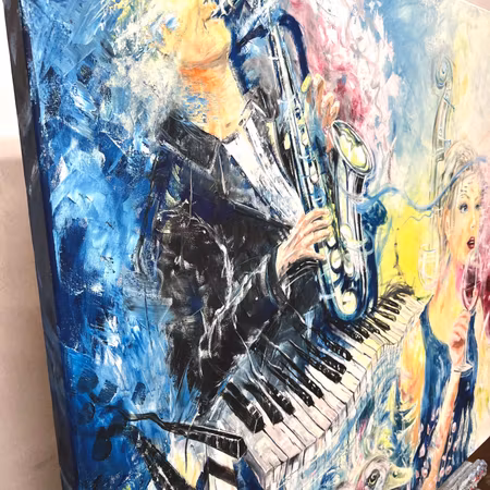 "Party I" Akrylmålning på duk Bella Cotter. 120x100 cm