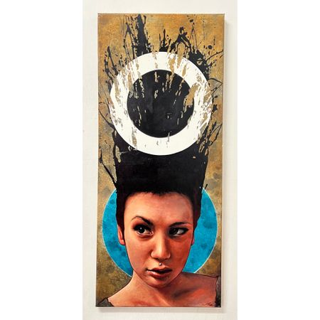 "Kvinna med Halo" Akrylmålning på duk av Jonas Brodin. 30x70 cm