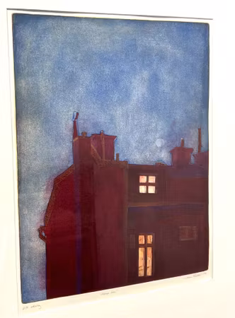 "Harrys Hus" Ramad etsning av Lena Hultin. 67x81,5 cm