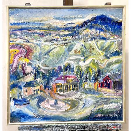 "Herrgården" Olja på duk av Jerry Andersson. 84x84 cm