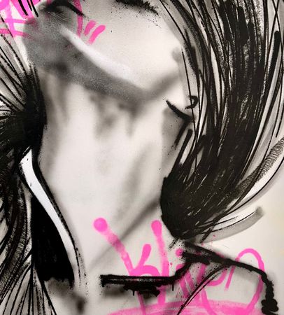 "Shadows in pink" Blandteknik på duk av Klive. 80x100 cm