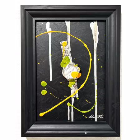 "Waste of time" Blandteknik med klocka av Adam Ström. 35x25 cm