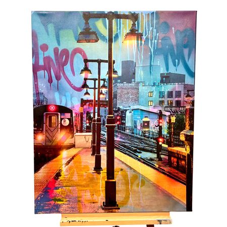 "NYC Subway" blandteknik på duk av Klive. 80x100 cm