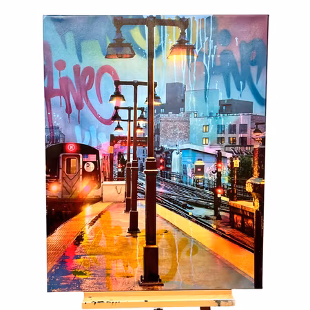 "NYC Subway" blandteknik på duk av Klive. 80x100 cm