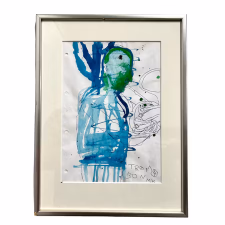 "Trombon" Blandteknik på papper av Mauritz Karström. 30,5x40 cm