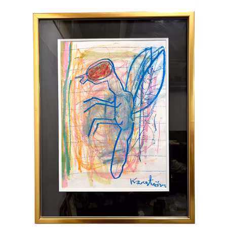 "Fluga" Akvarell/Pastell av Mauritz Karström. Ramad. 43x57 cm