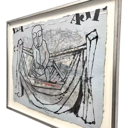 "Pensées dans le hamac" Inramad karborundumetsning av James Coignard. 87x68,5 cm