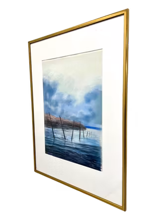 "Kustbild" Pastell av Arnold Lindblom. Inramad. 62x80 cm