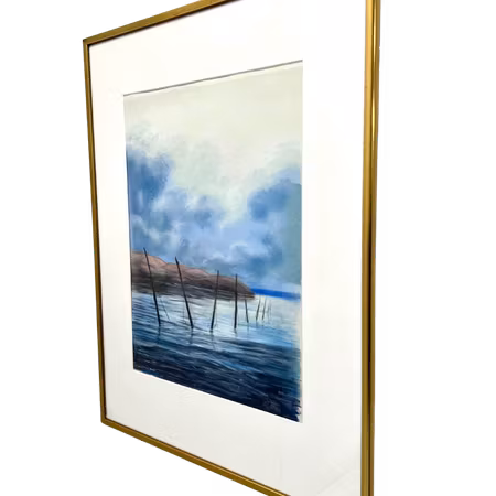 "Kustbild" Pastell av Arnold Lindblom. Inramad. 62x80 cm