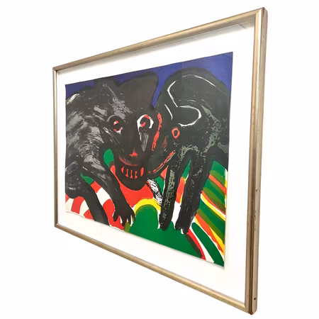 "Vargarna" Inramat litografi av Bengt Lindström. Nr. 116/150. 89x70 cm