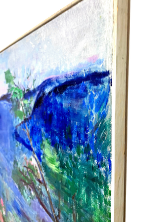 "Statyn vid kusten" Olja på duk av Irene K:son Ullberg. 92x70 cm