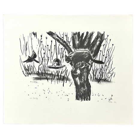 "Katten" Litografi av Evy Låås. 36,5x32 cm