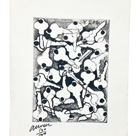 "Keys" Svartvit etsning av Arman. Nr 100/100. Från 1960. 19,7x25 cm