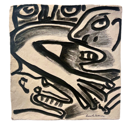 "Nattlig Jakt" Handmålad keramik av Bengt Lindström. 51,5x53 cm