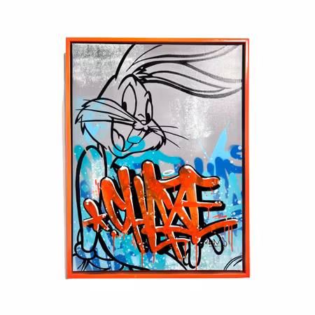 "Chase Rabbits" Blandteknik på duk av Haze1. 64x84 cm