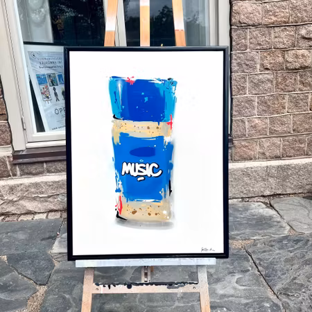 "Spice up your life Music" Blandteknik på duk av Mike Blomqvist. 64x83 cm