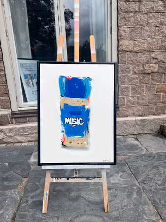 "Spice up your life Music" Blandteknik på duk av Mike Blomqvist. 64x83 cm