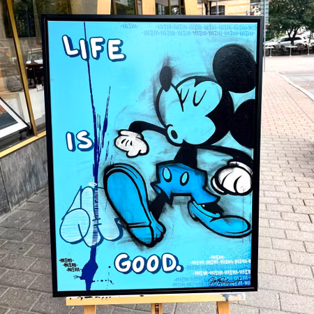 "Life is Good" Blandteknik på duk av Mike Blomqvist. 64x84 cm