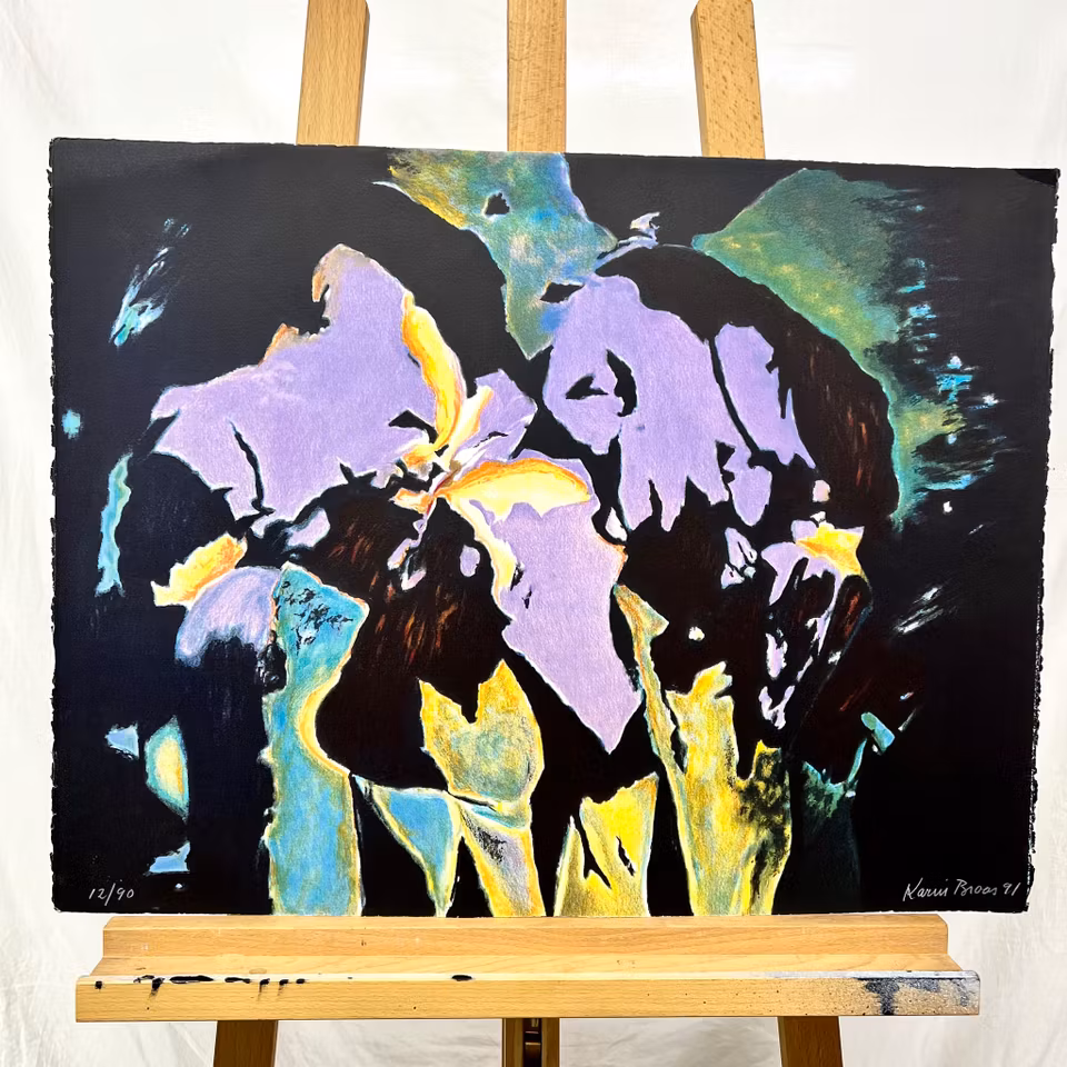 "Blommor" Litografi av Karin Broos. 65x50 cm. Nr 12/90