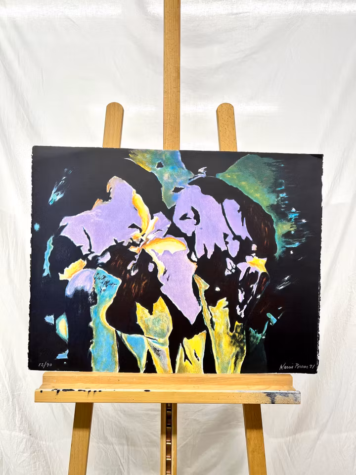 "Blommor" Litografi av Karin Broos. 65x50 cm. Nr 12/90