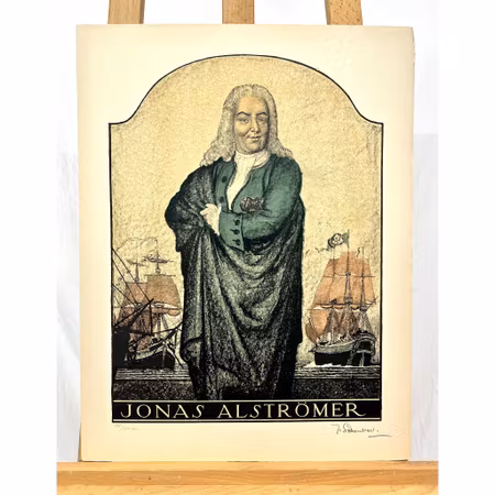 "Jonas Almströmer" Grafisk blad av Thorsten Schonberg ur mappen "Svenska Stormän". Nr 44/100 40x52 cm