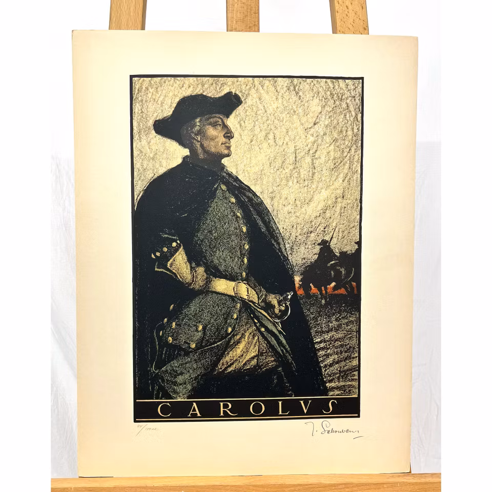 "Carolus" Grafisk blad av Thorsten Schonberg ur mappen "Svenska Stormän". Nr 44/100. 40x52 cm