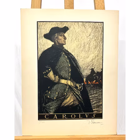 "Carolus" Grafisk blad av Thorsten Schonberg ur mappen "Svenska Stormän". Nr 44/100. 40x52 cm