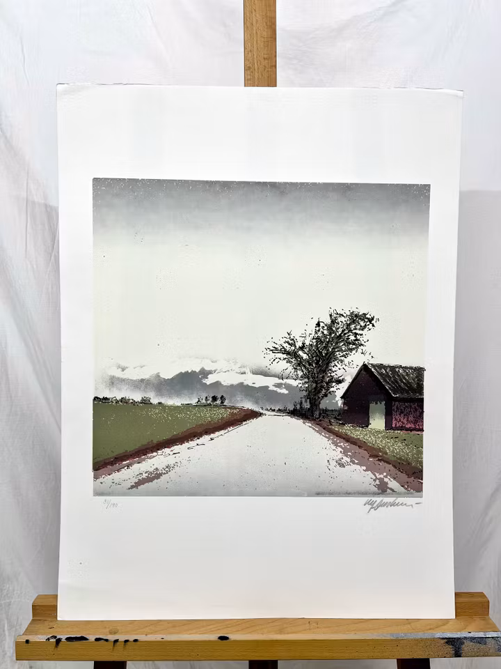 Litografi av Ulf Onsberg. 47,5x63 cm. Nr 31/190