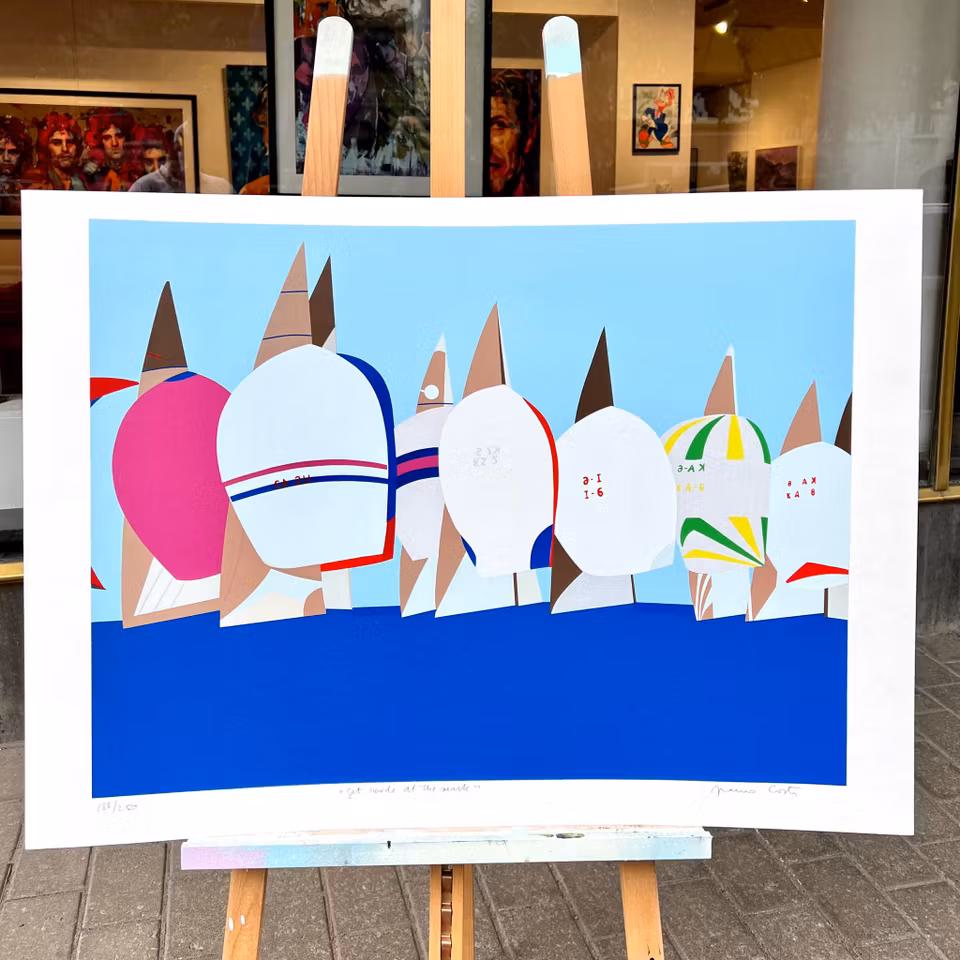 "Get inside at the mark" Serigrafi av Franco Costa. 93x68 cm.